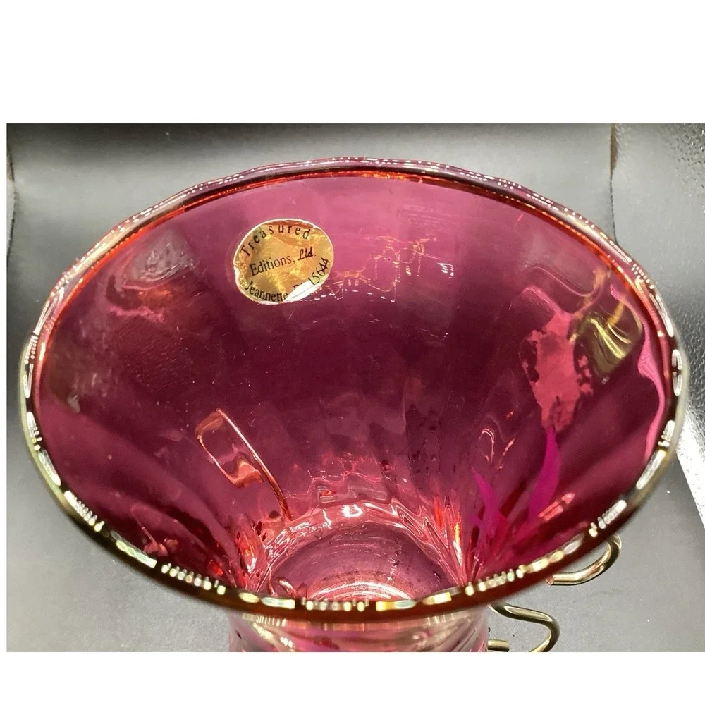 VTG Red Glass Vase Candle Holder W/ Gold Base 6.25